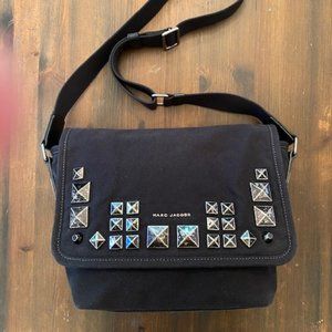 Marc Jacobs Black Canvas Chipped Stud Messenger Bag